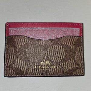 Authentic COACH Khaki Bright Pink Card Case
